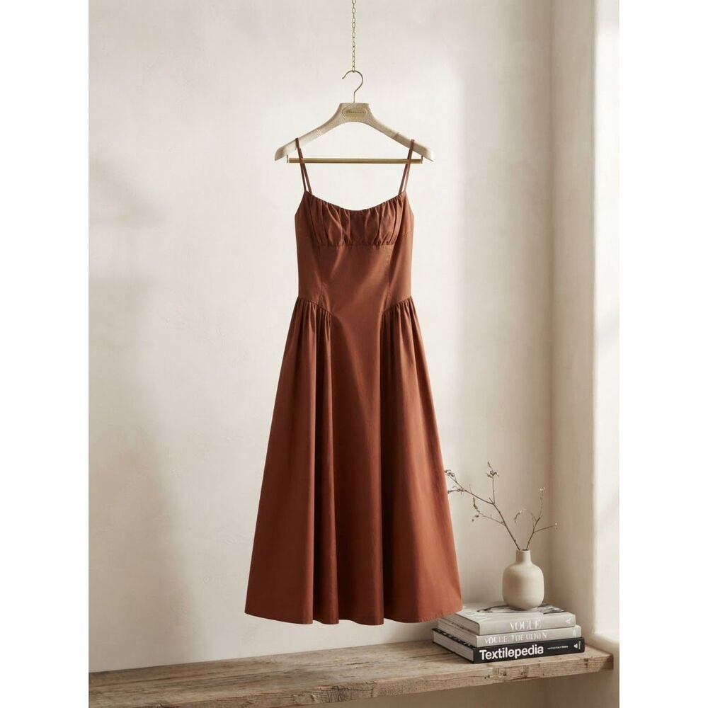 Elodie Ariana Poplin Midi Dress Rust Orange Size Small S Excellent Condition